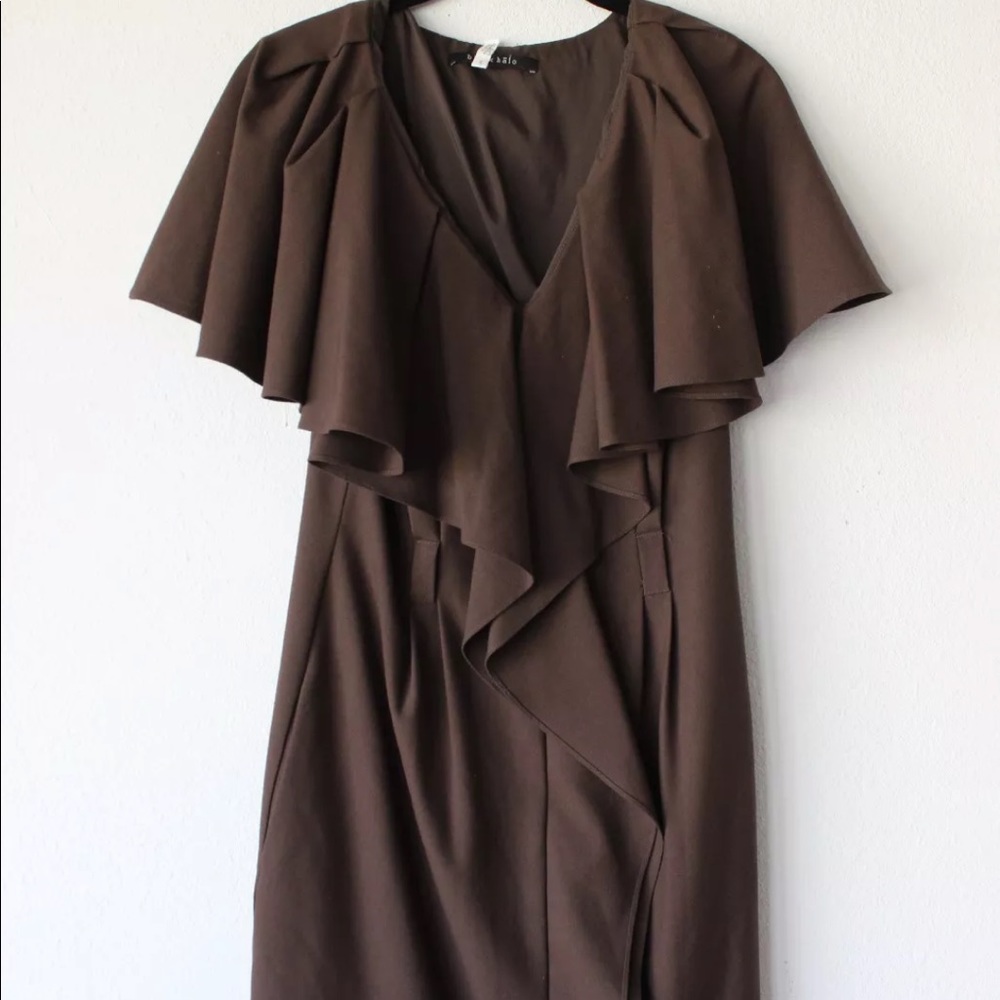Black Halo Cape V neck dress